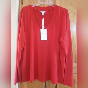 Tommy Bahama Red V Neck Long Sleeve Top XL
